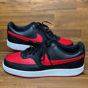 Nike Court Vision Low Mens 10.5 Black Red Athletic Shoes FJ0685-010